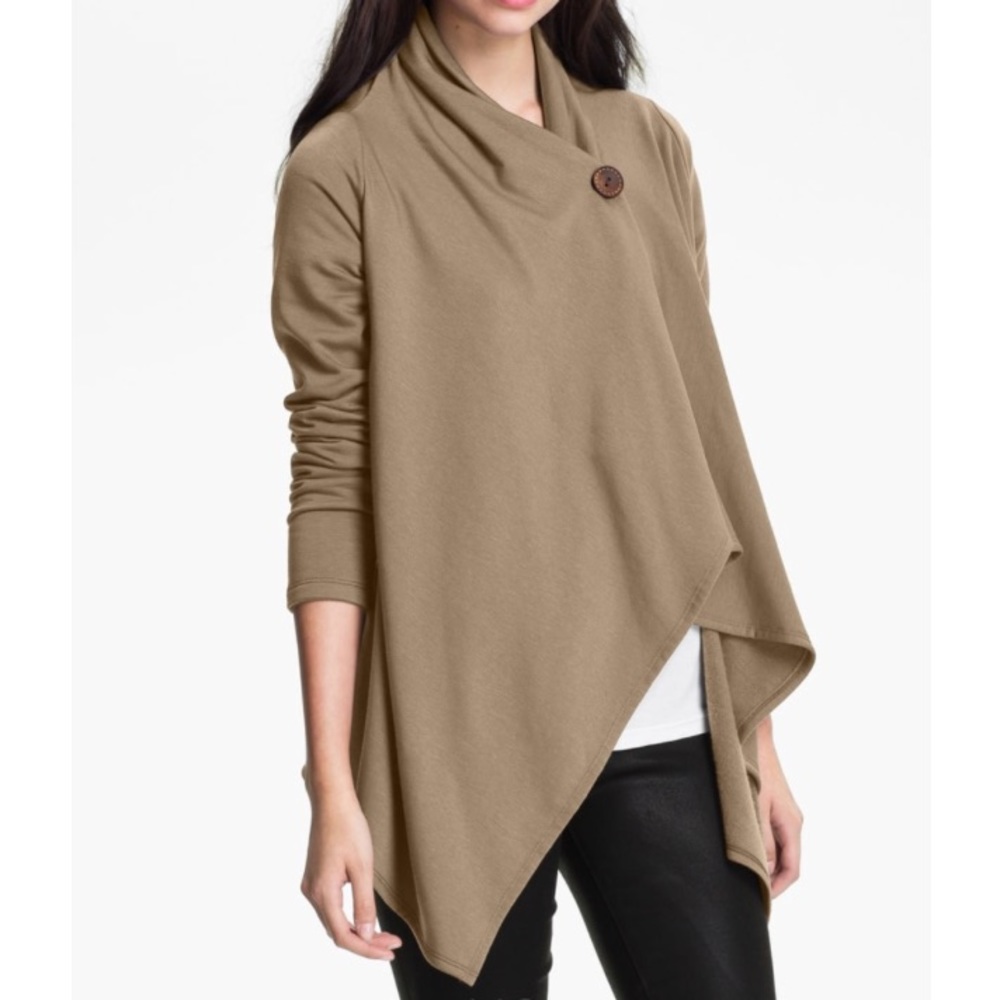 One-Button Fleece Wrap Cardigan